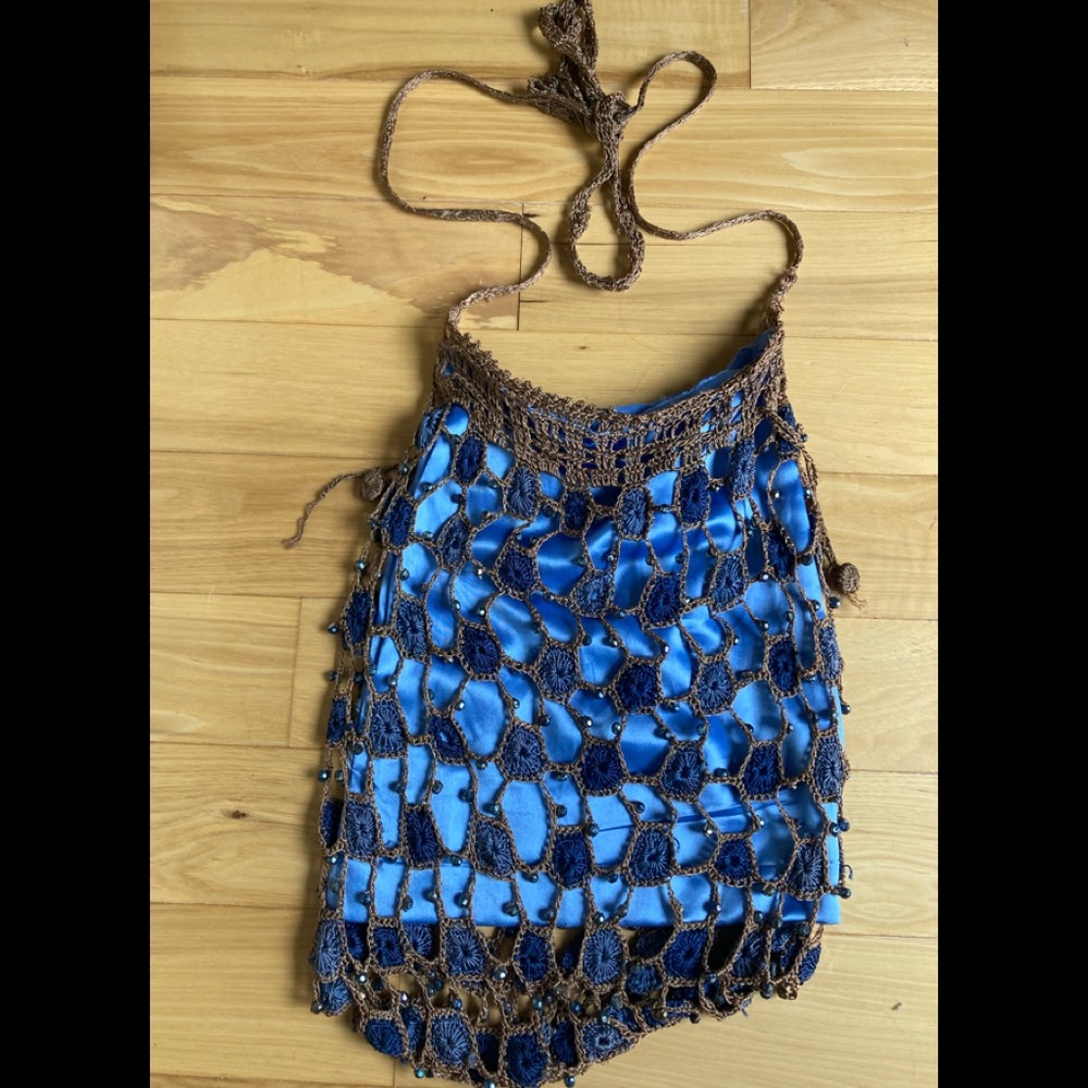 Blue Silky Macramé Shoulder Purse